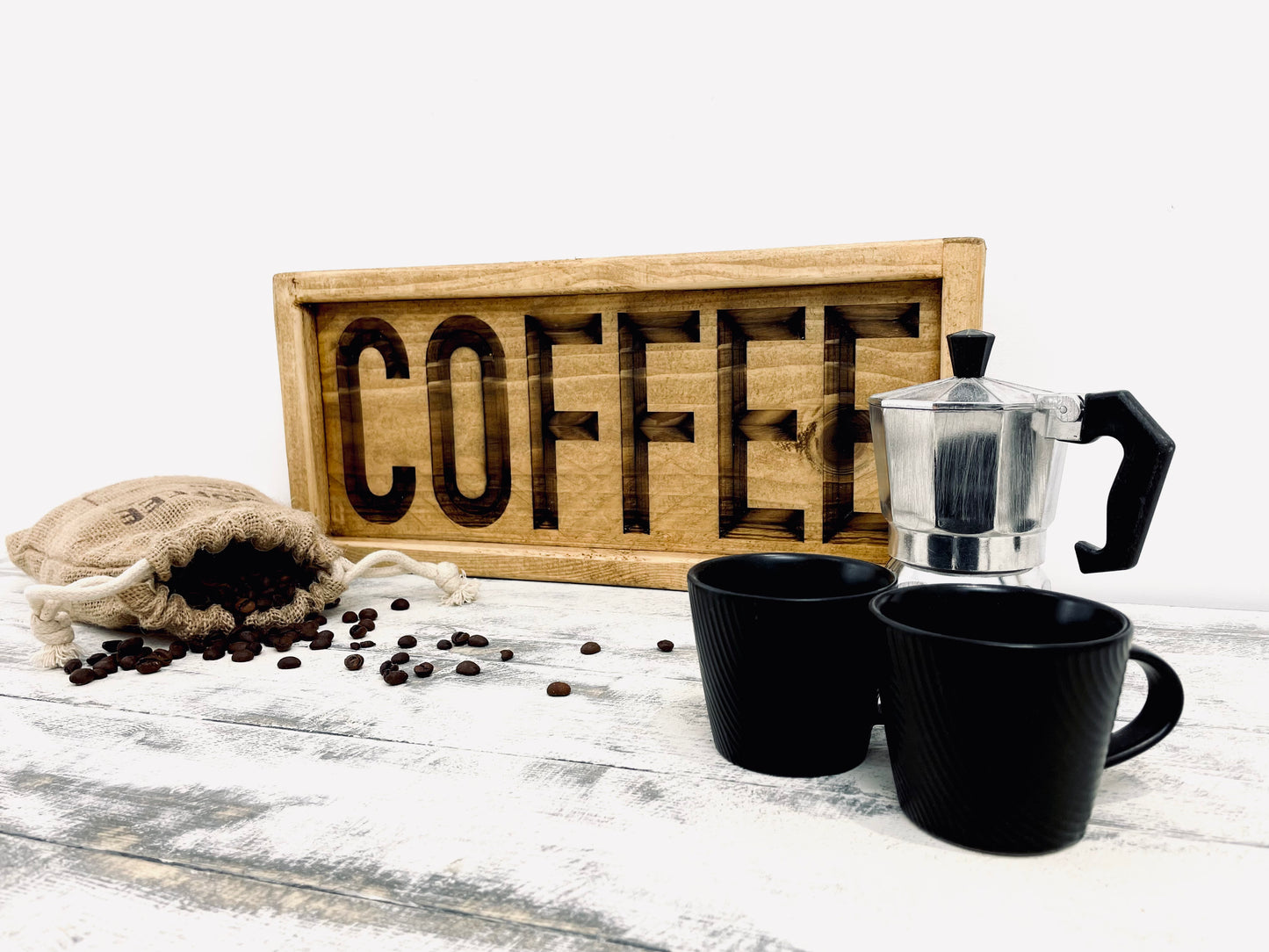 Rustic Wooden Coffee Sign – Farmhouse Kitchen Decor, Handcrafted Coffee Bar Sign, Rustic Wall Art