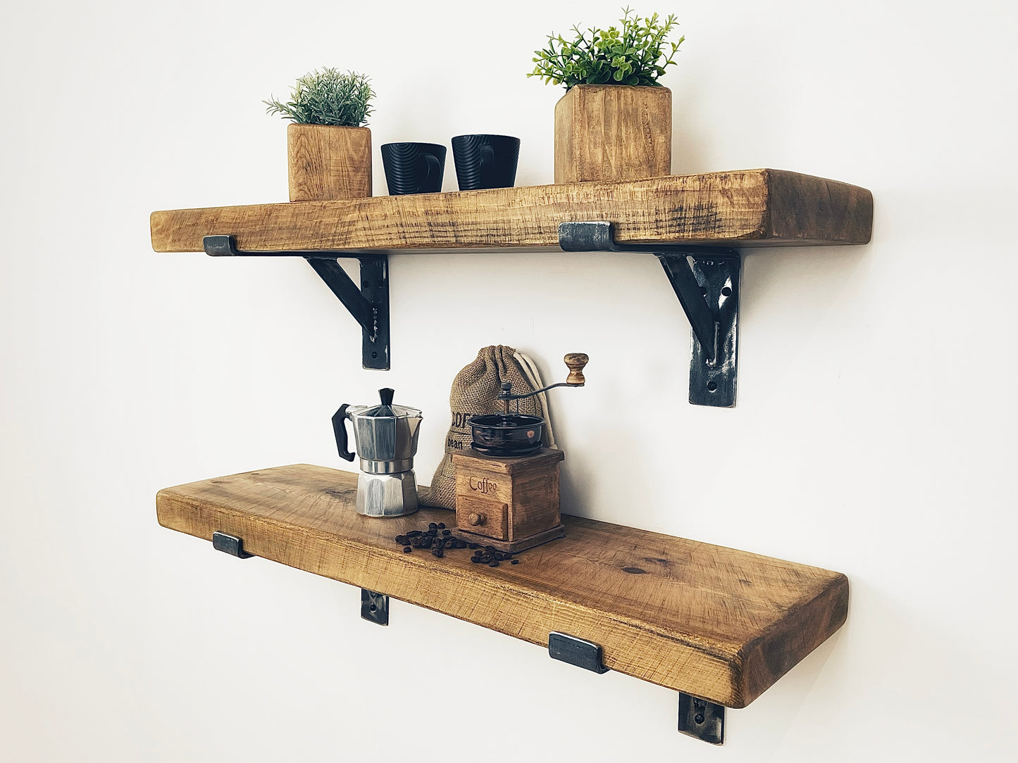 Industrial Farmhouse Chunky Rustic Wooden Shelving