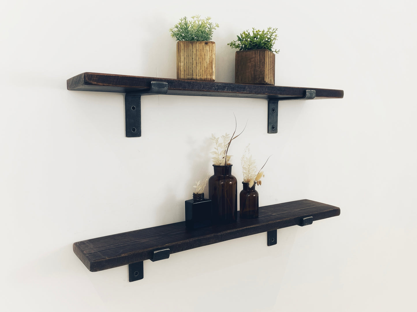 Industrial Farmhouse Chunky Rustic Brackets Wooden Shelving