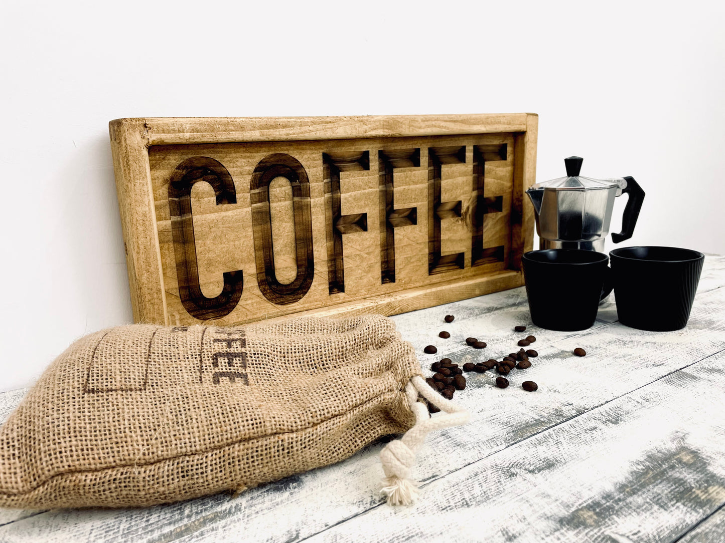 Rustic Wooden Coffee Sign – Farmhouse Kitchen Decor, Handcrafted Coffee Bar Sign, Rustic Wall Art