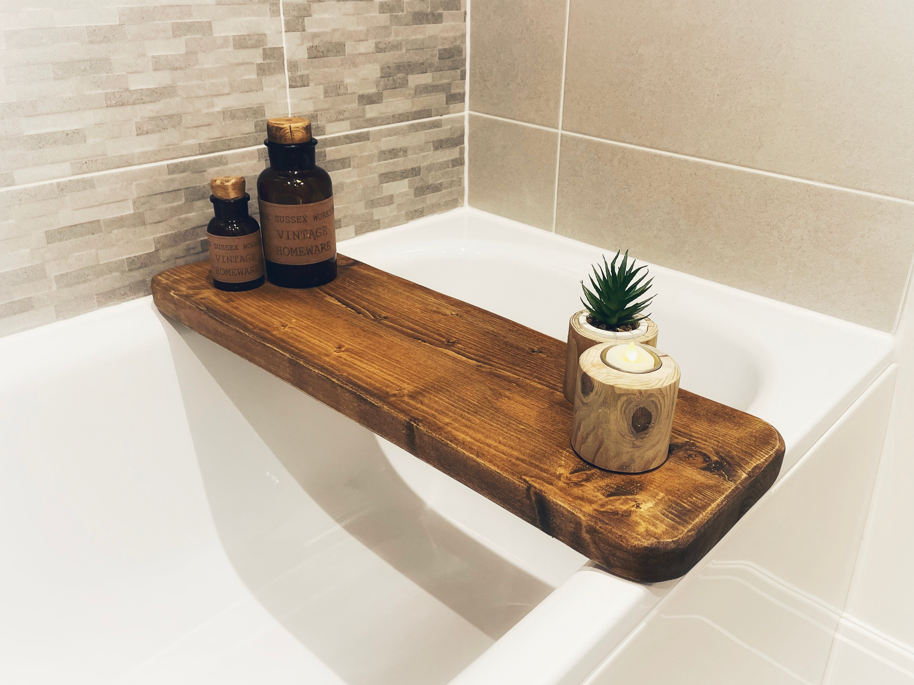 Wooden Bathtub top Tray - Bathtub Caddy - Self-care Tray - Wooden Bath Board