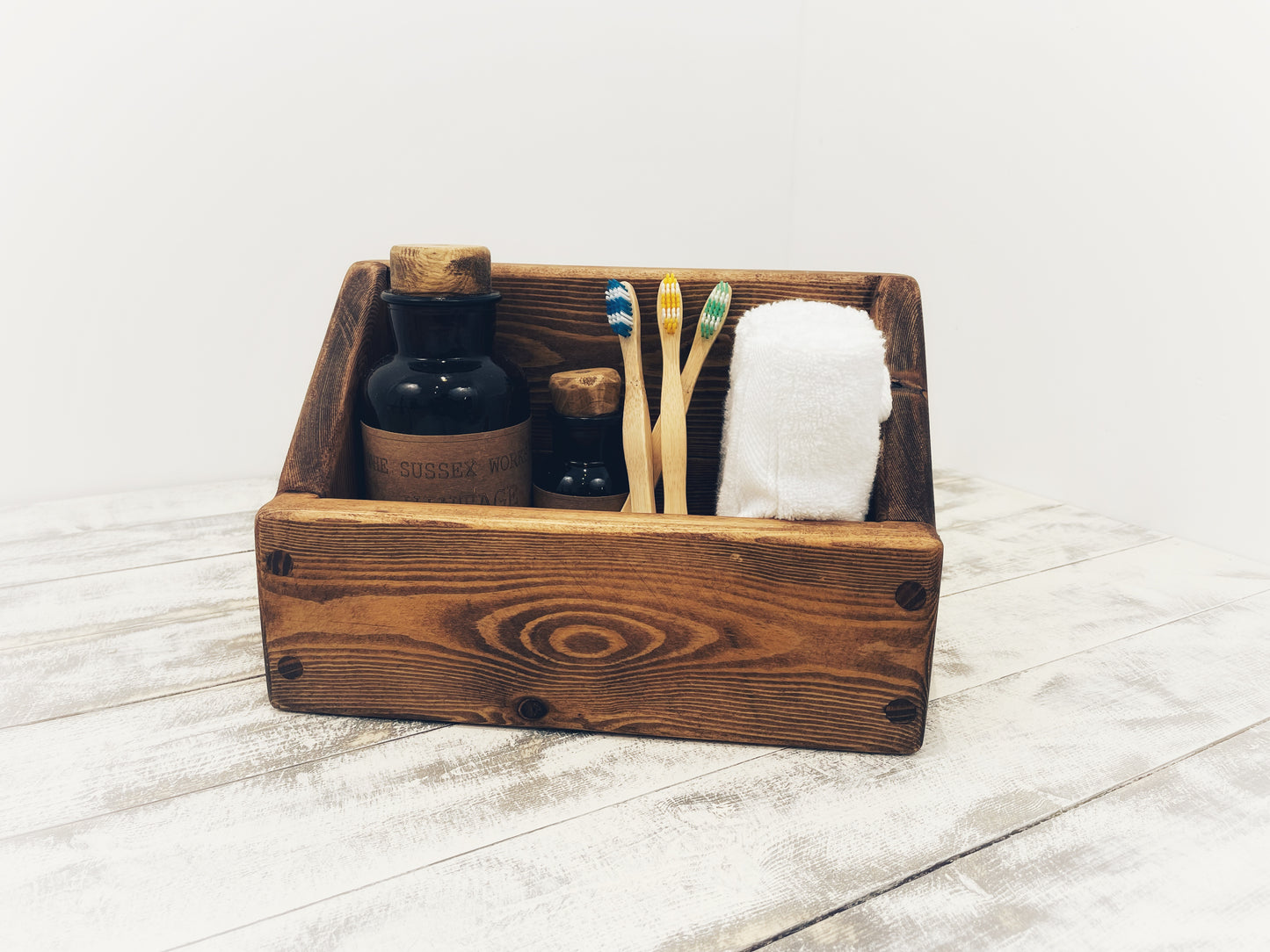 Bathroom Storage Caddy Wooden Bathroom Organiser, Handmade Rustic Make Up Caddy, Custom Toiletries Box, Bathroom Accessories, Toothbrush Holder, Countertop Storage