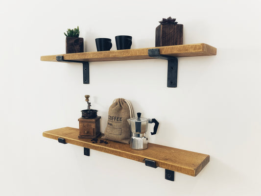 Industrial Farmhouse Chunky Rustic Brackets Wooden Shelving