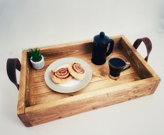 Chunky Serving Rustic Tray With Leather Handles