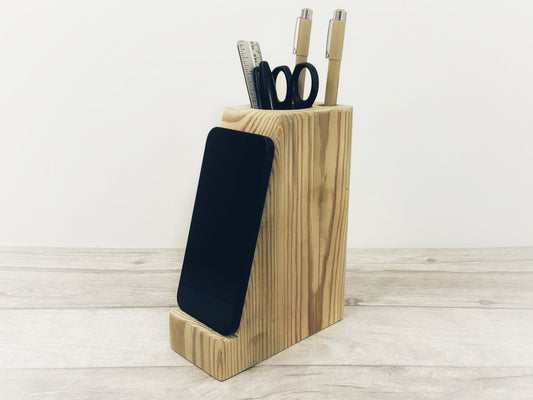 Wooden Desktop Phone Stand and Pencil Holder