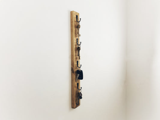 Slim Vertical Key Holder, Rustic Wooden Key Rack, Hallway Wall Mounted Narrow Key Hanger, Office Key Hook Storage & Organiser