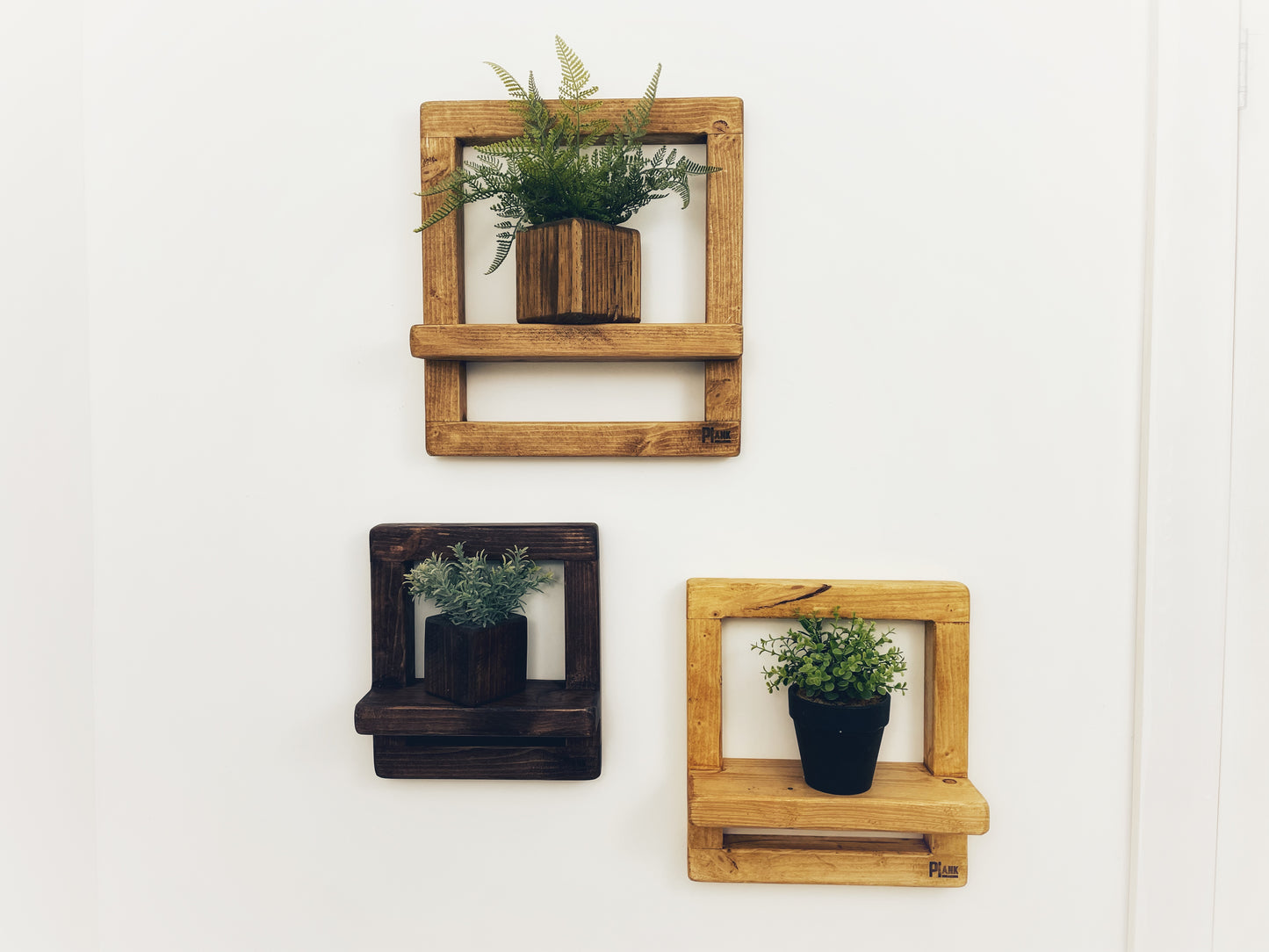 Tricolor of 3 shelves with frames Set of 3 Rustic Shelves, Handmade Wooden Shelving, Display Shelf for Plants and Home Decor, Picture Frame Shelf, Sustainable Chunky Wood