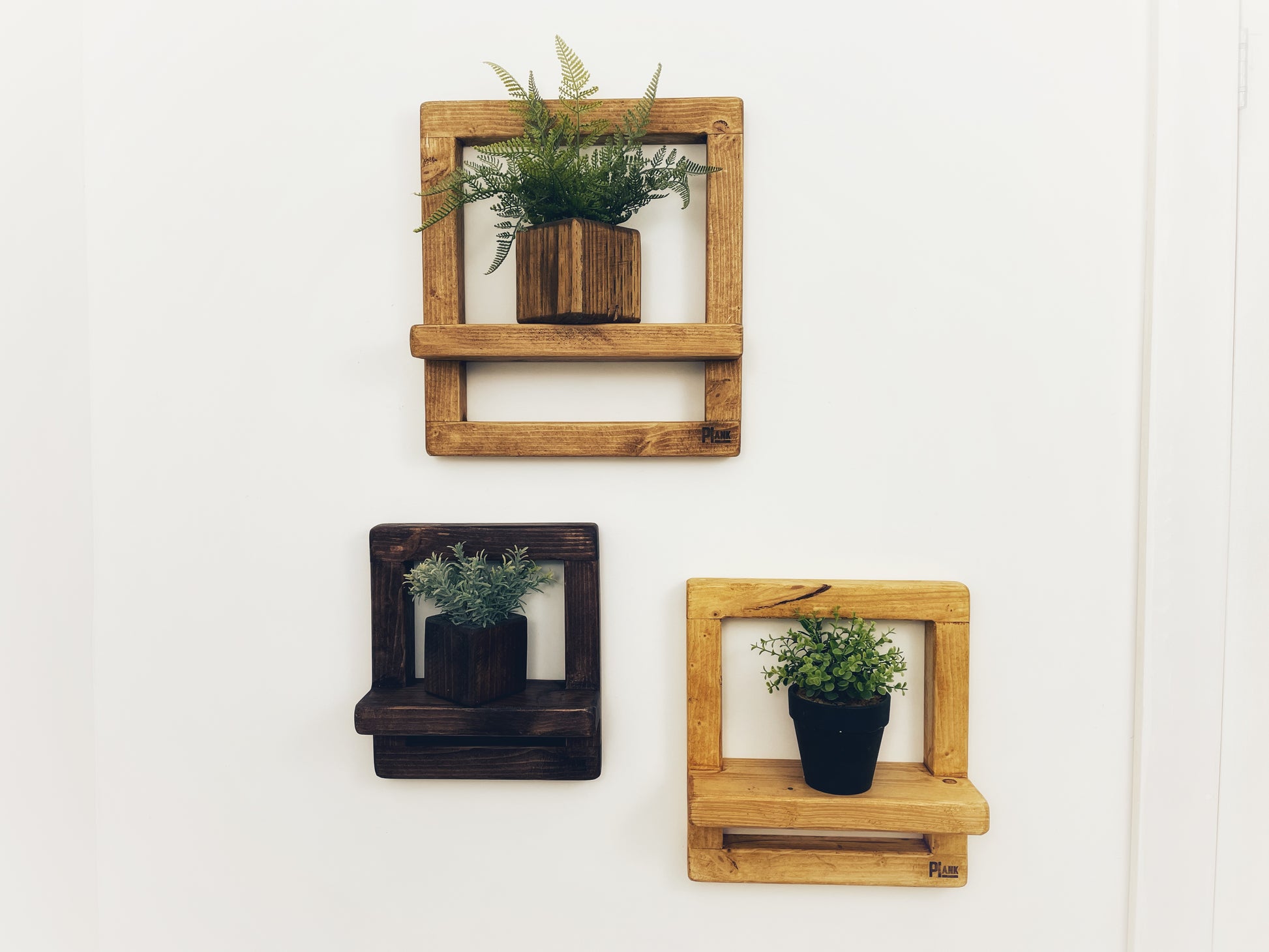 Tricolor of 3 shelves with frames Set of 3 Rustic Shelves, Handmade Wooden Shelving, Display Shelf for Plants and Home Decor, Picture Frame Shelf, Sustainable Chunky Wood