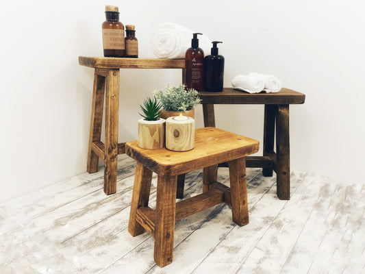 Rustic Wooden Stool Rustic Milking Stool, Handmade Wooden Stool, Custom Made Sizes, Side Table, Step Stool, Bathroom Bench Seat, Vintage Farmhouse Home Decor