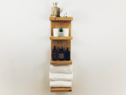 Wooden open shelving unit 4 shelves different widths ideal for bathroom Wooden Shelving Unit, Bathroom Towel & Toiletries Holder, Handcrafted Rustic Farmhouse Kitchen Storage Shelf, Sustainable Wooden furniture