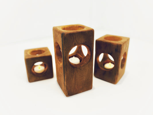 Reclaimed wood candle holder set Rustic Wooden Candle Holders, Reclaimed Wood Tea Light Holder, Handcrafted from Sustainable Timber, Gift Set